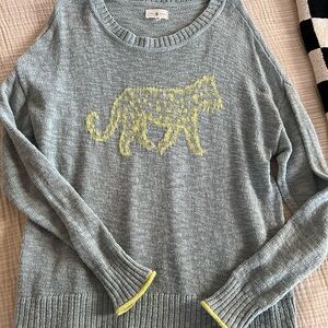 Lou & Grey Gray Sweater with Yellow Leopard Motif